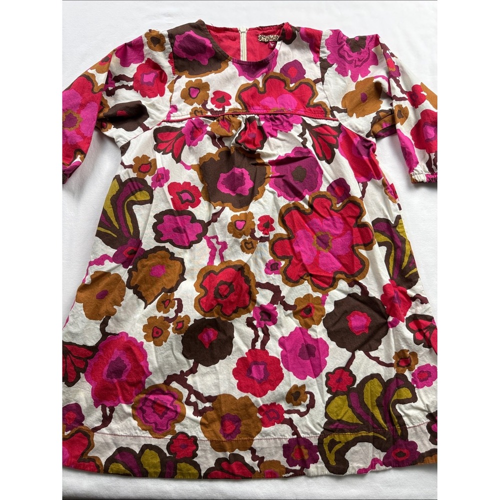 Pink Chicken Floral Dress Kids 8Y Multicolor Retro A-Line Boho Cotton